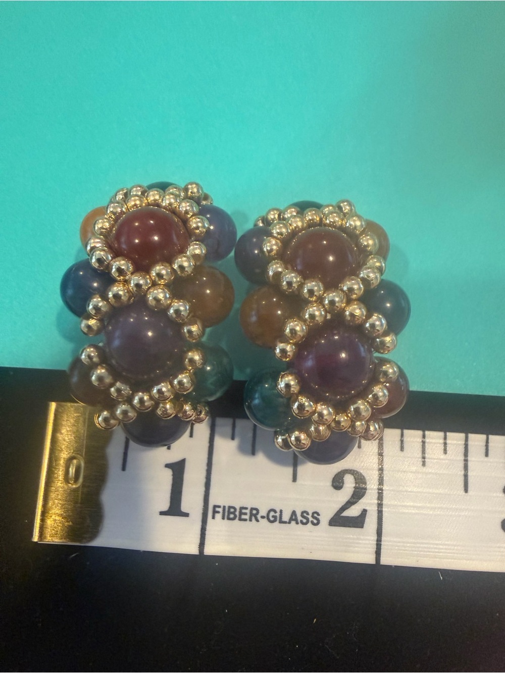 Vintage Beaded Statement Clip Earrings - Gold Accents. 1980s - Picture 5 of 8